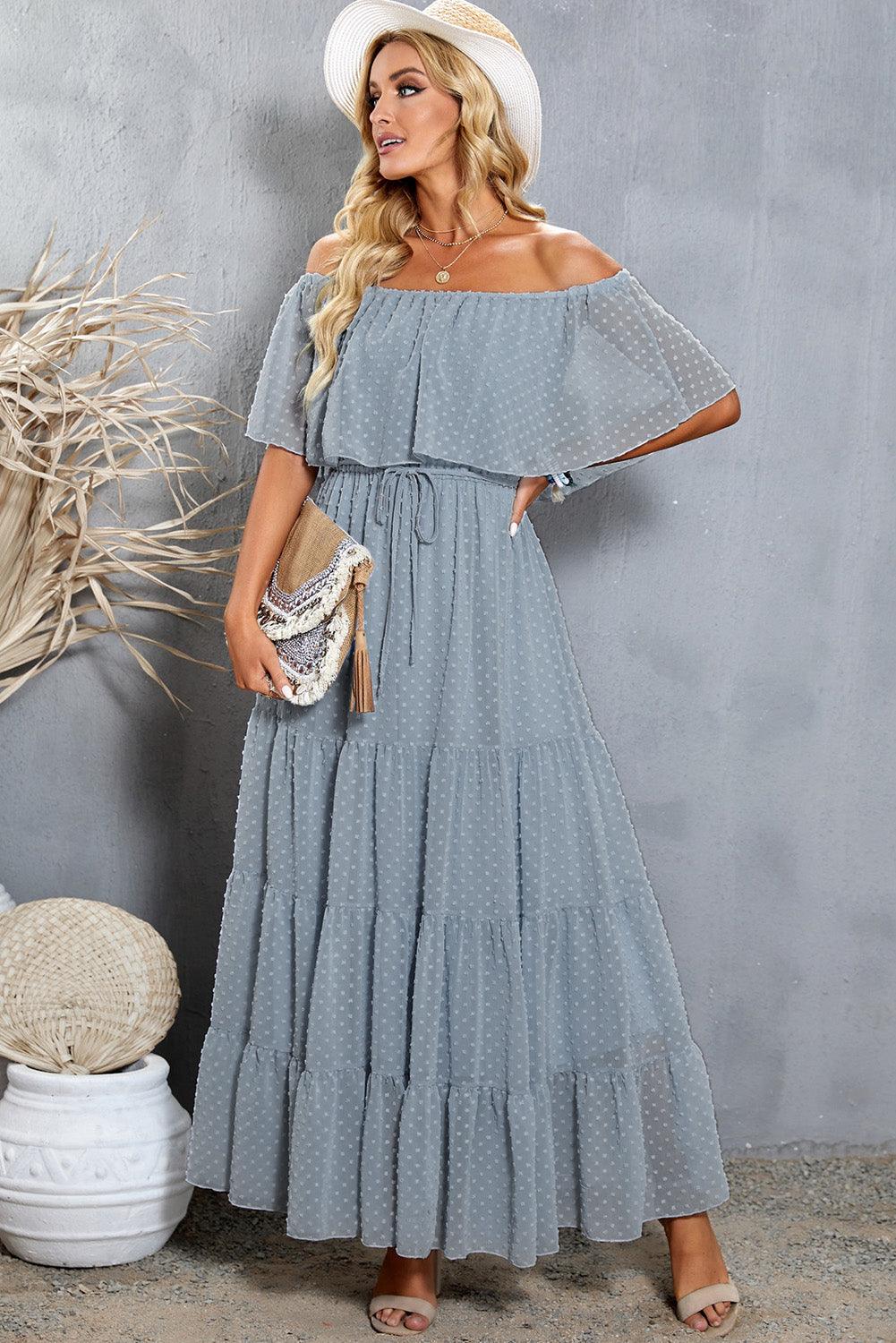 Swiss Dot Off-Shoulder Tiered Maxi Dress - Dresses