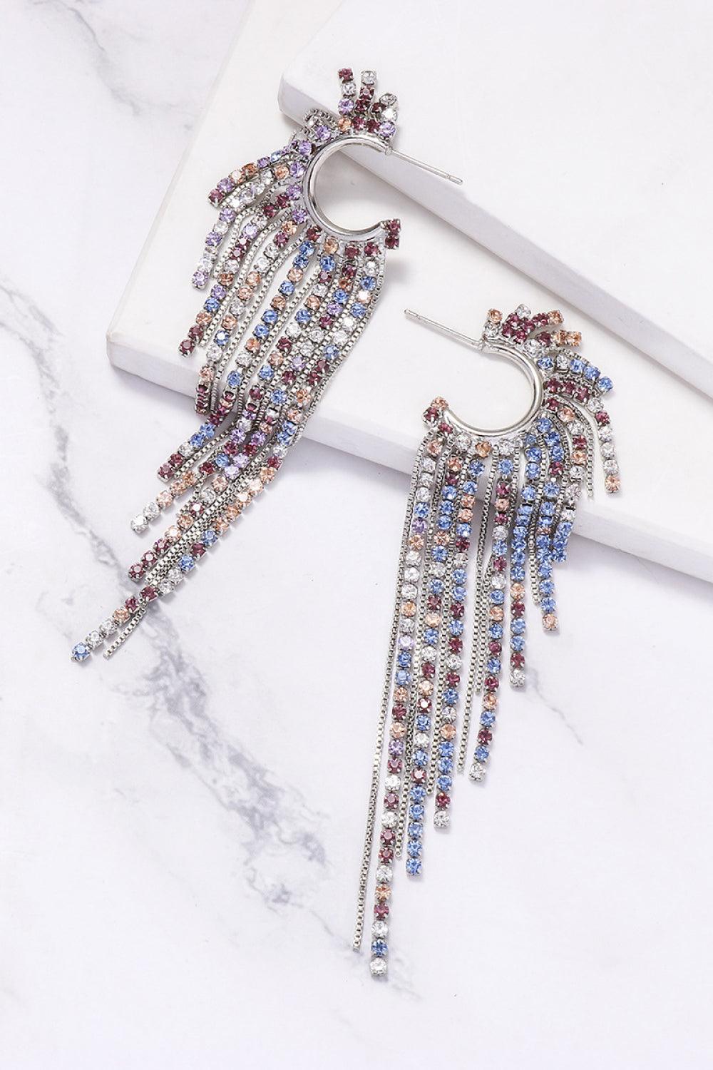 Fringed Rhinestone Zinc Alloy Dangle Earrings - Earring