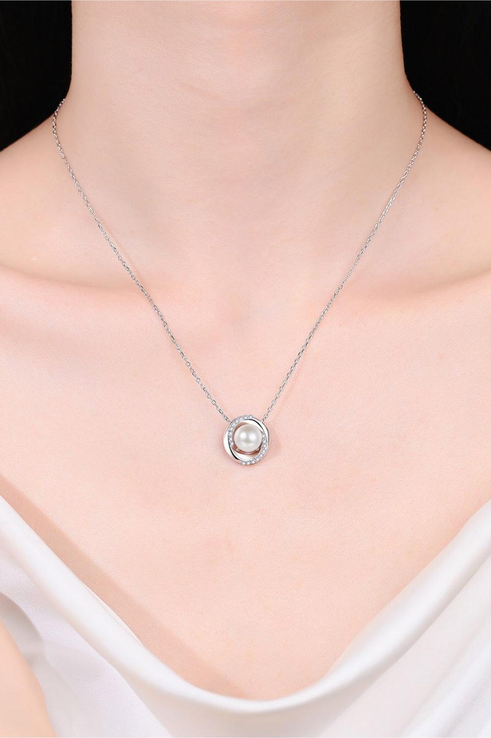 Moissanite Pearl Rhodium-Plated Necklace - Necklace