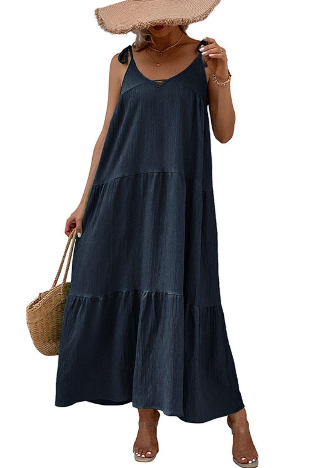 Tie-Shoulder Tiered Sleveeless Maxi Dress - Dresses