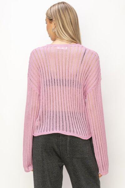 HYFVE Openwork Ribbed Long Sleeve Knit Top - 