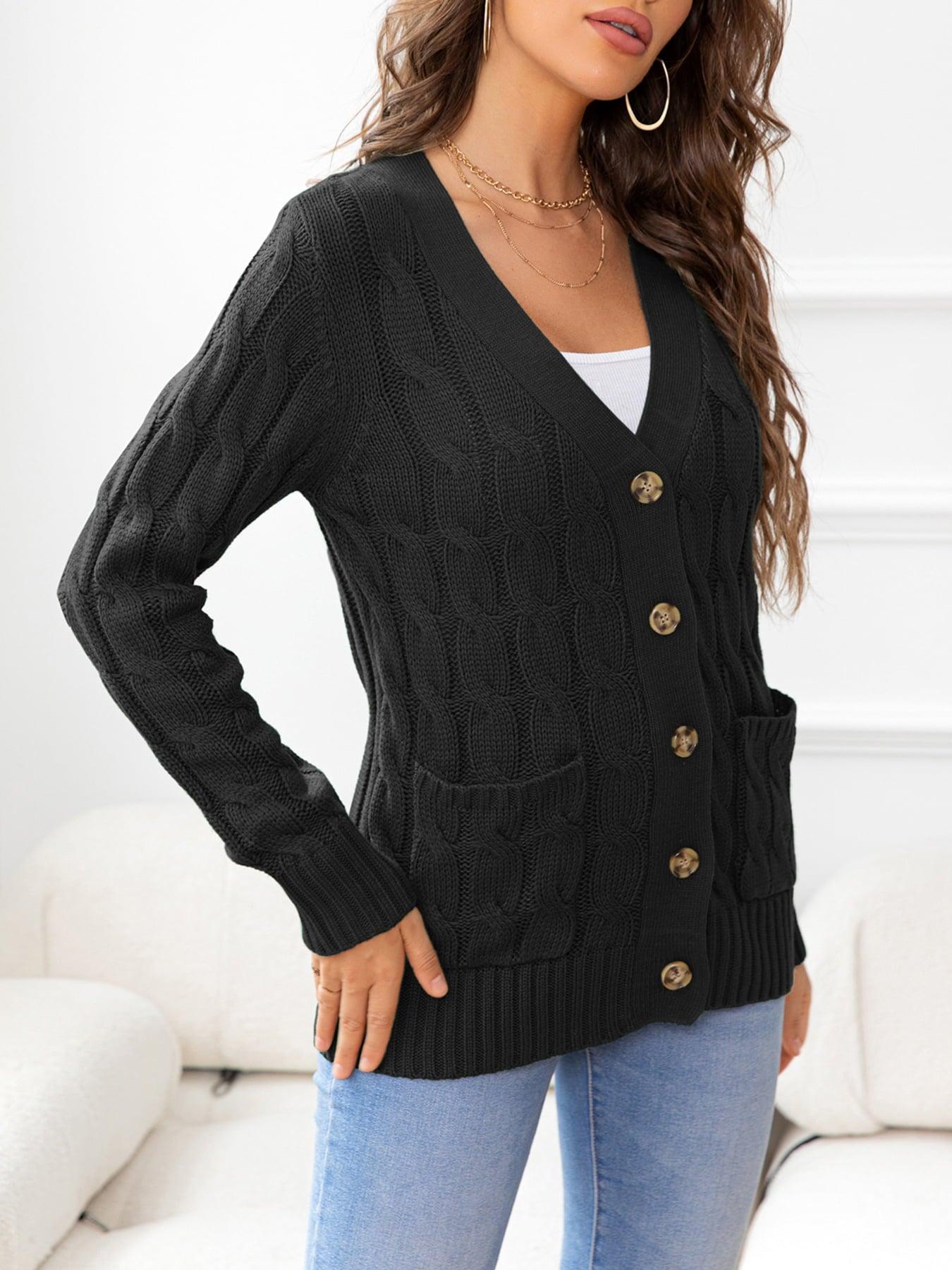 Button Down Cable-Knit Cardigan - Cardigan