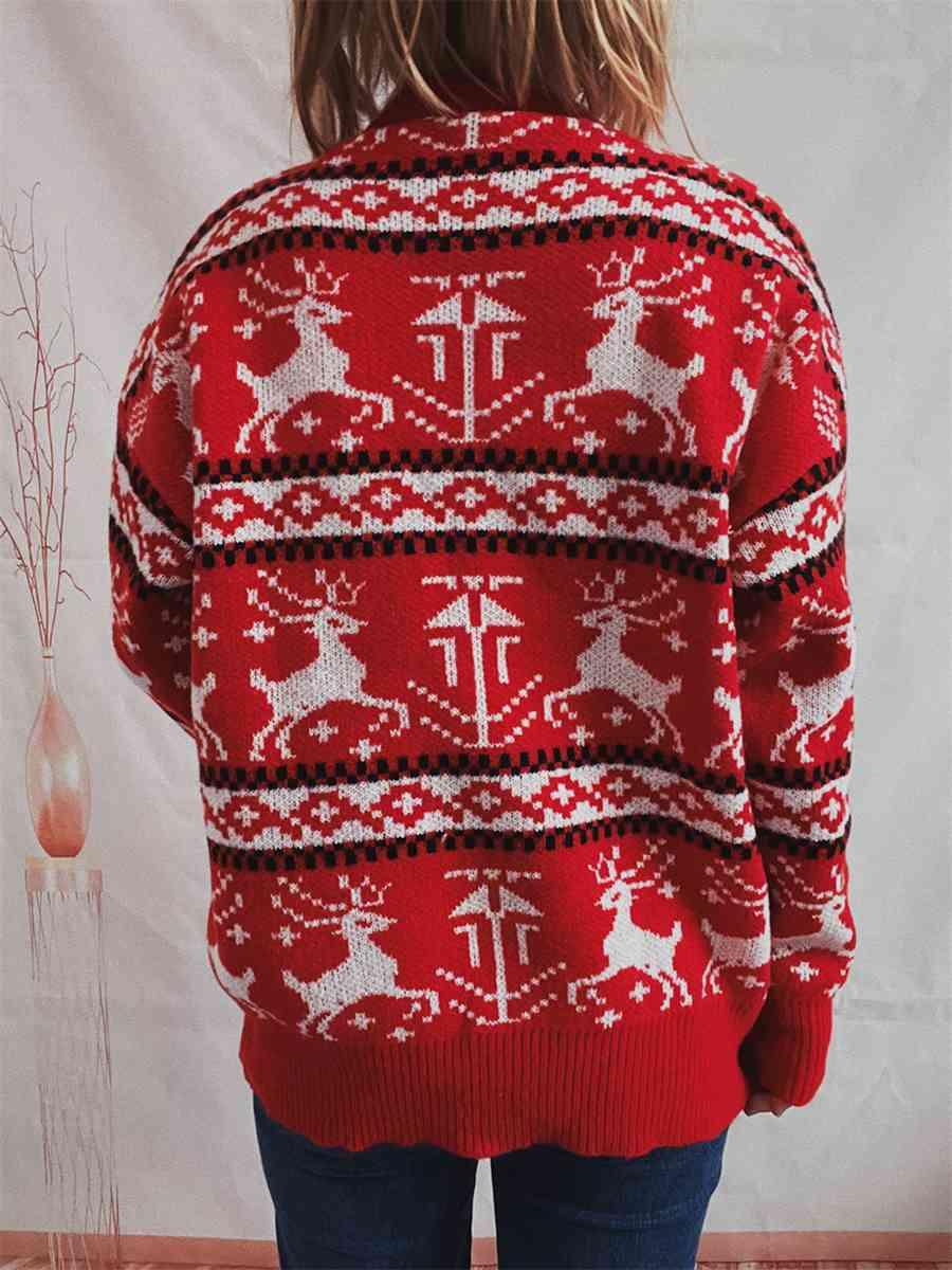 Christmas Reindeer Dropped Shoulder Sweater - Sweater