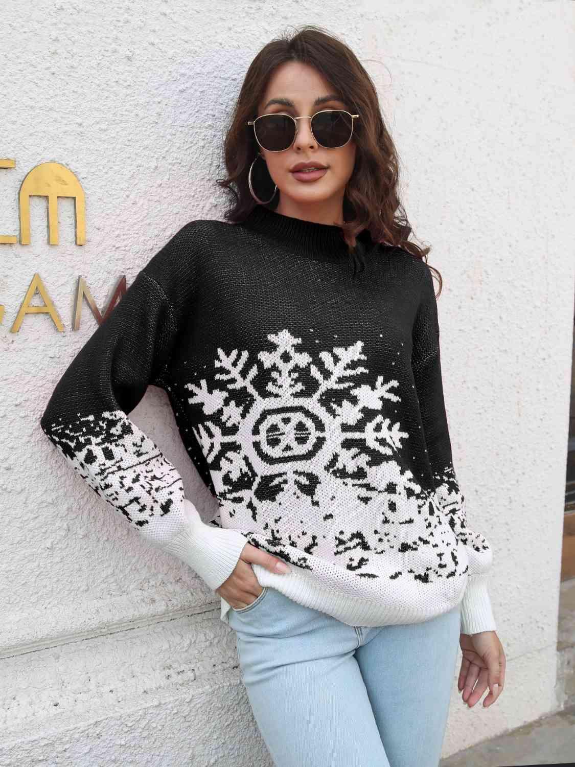 Christmas Snowflake Mock Neck Sweater - Sweater