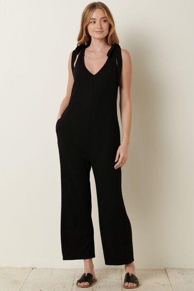 Mittoshop Rib Knit V-Neck Cross Back Jumpsuit - Jumpsuit