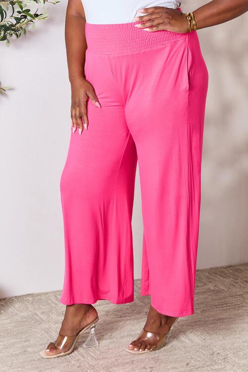 Double Take Smocked Waistband Wide Leg Pants - Pant