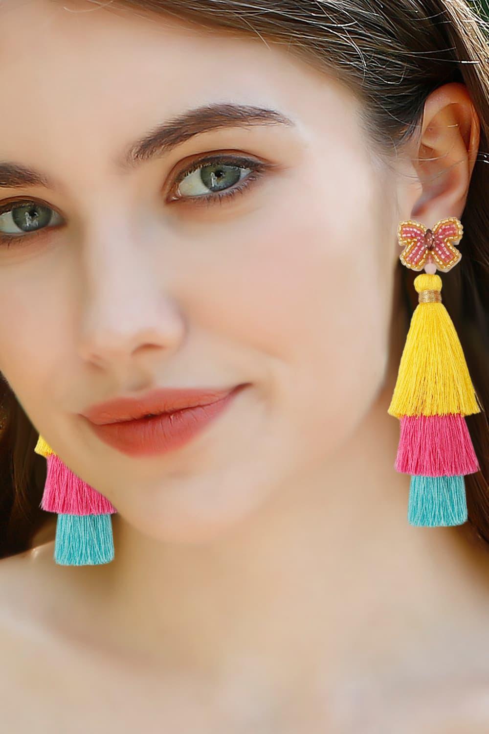 Triple-Layer Tassel Dangle Earrings - Earring