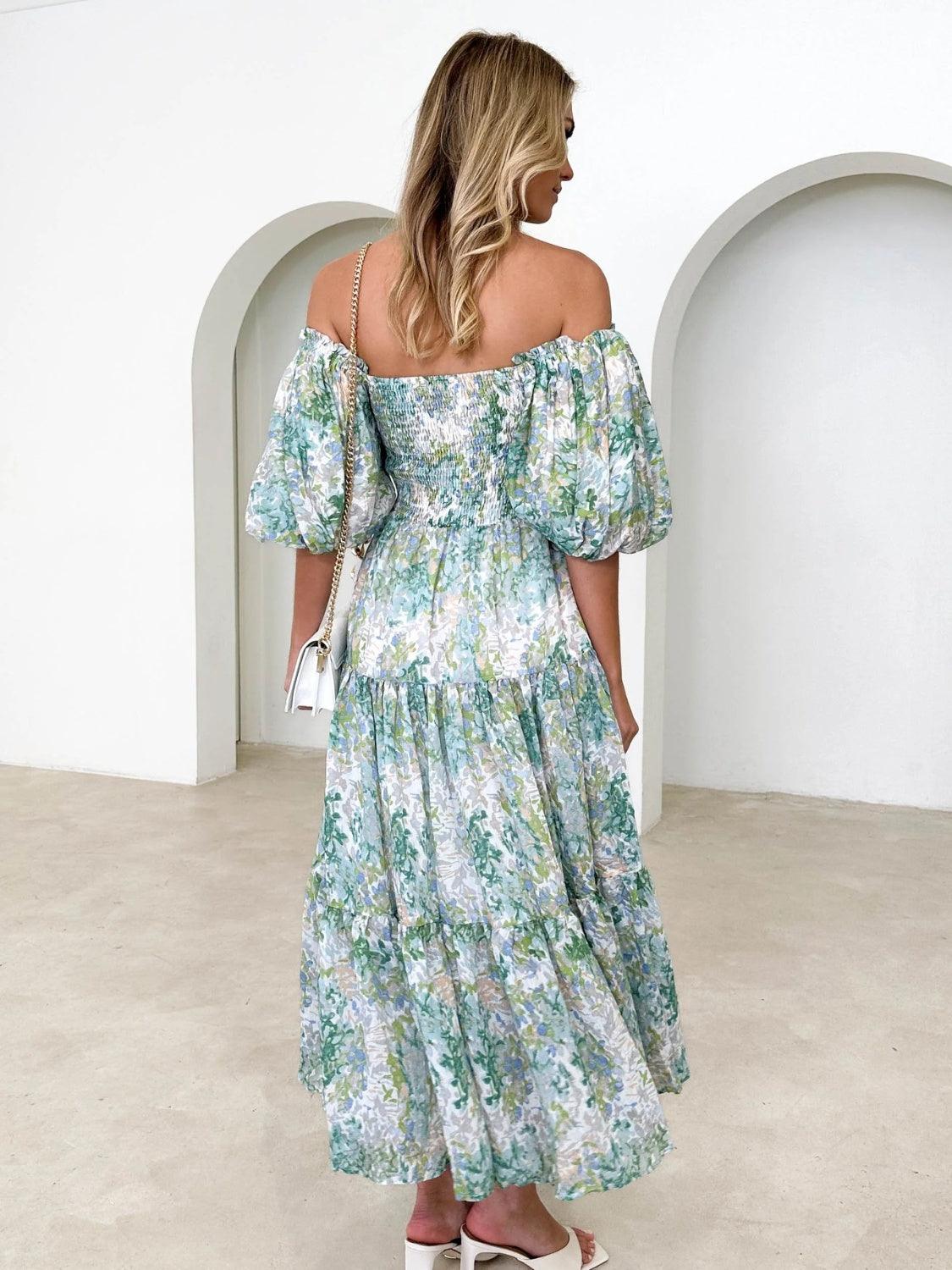 Floral Smocked Off-Shoulder Tiered Midi Dress - Dresses