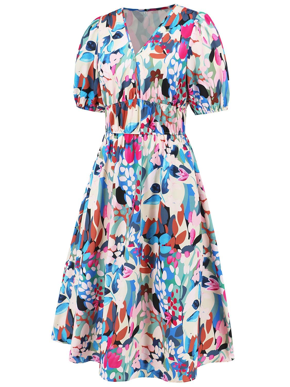 Ruched Floral Surplice Midi Dress - Dresses