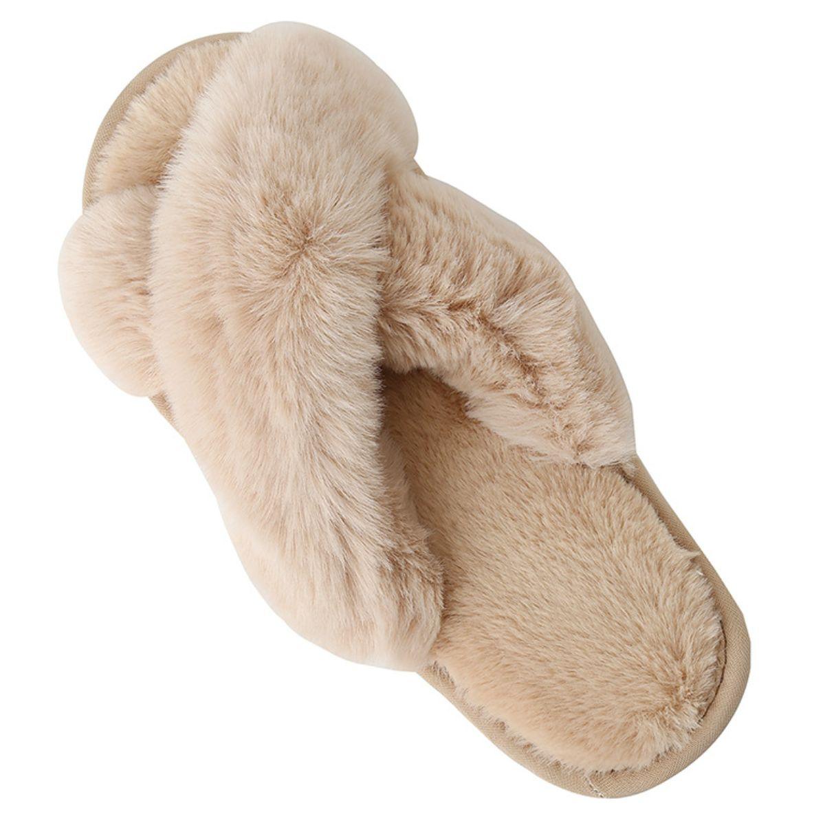 Faux Fur Crisscross Strap Slippers - Slippers