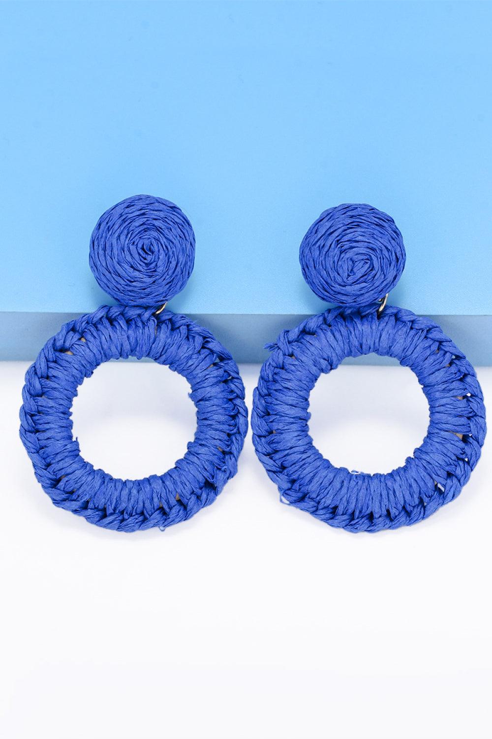 Round Shape Raffia Grass Dangle Earrings - Earring