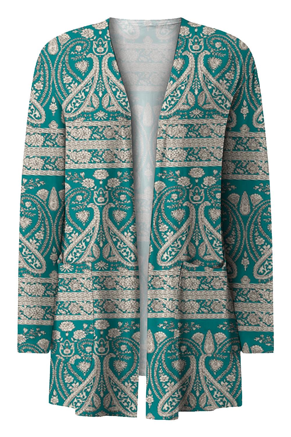 Printed Long Sleeve Cardigan - Cardigan