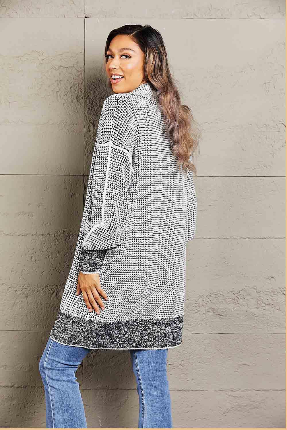 Woven Right Heathered Open Front Longline Cardigan - Cardigan