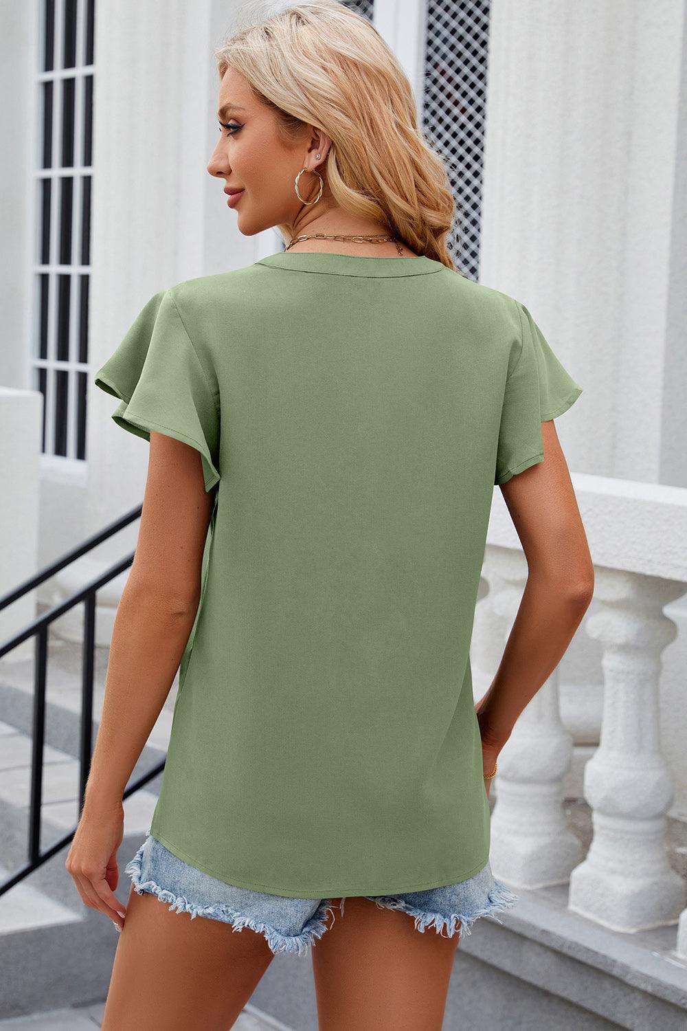 Notched Cap Sleeve Top - Top