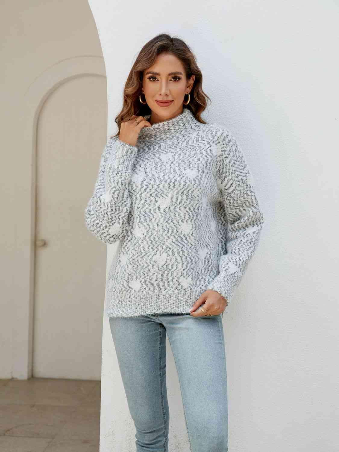 Heart Mock Neck Sweater - Sweater