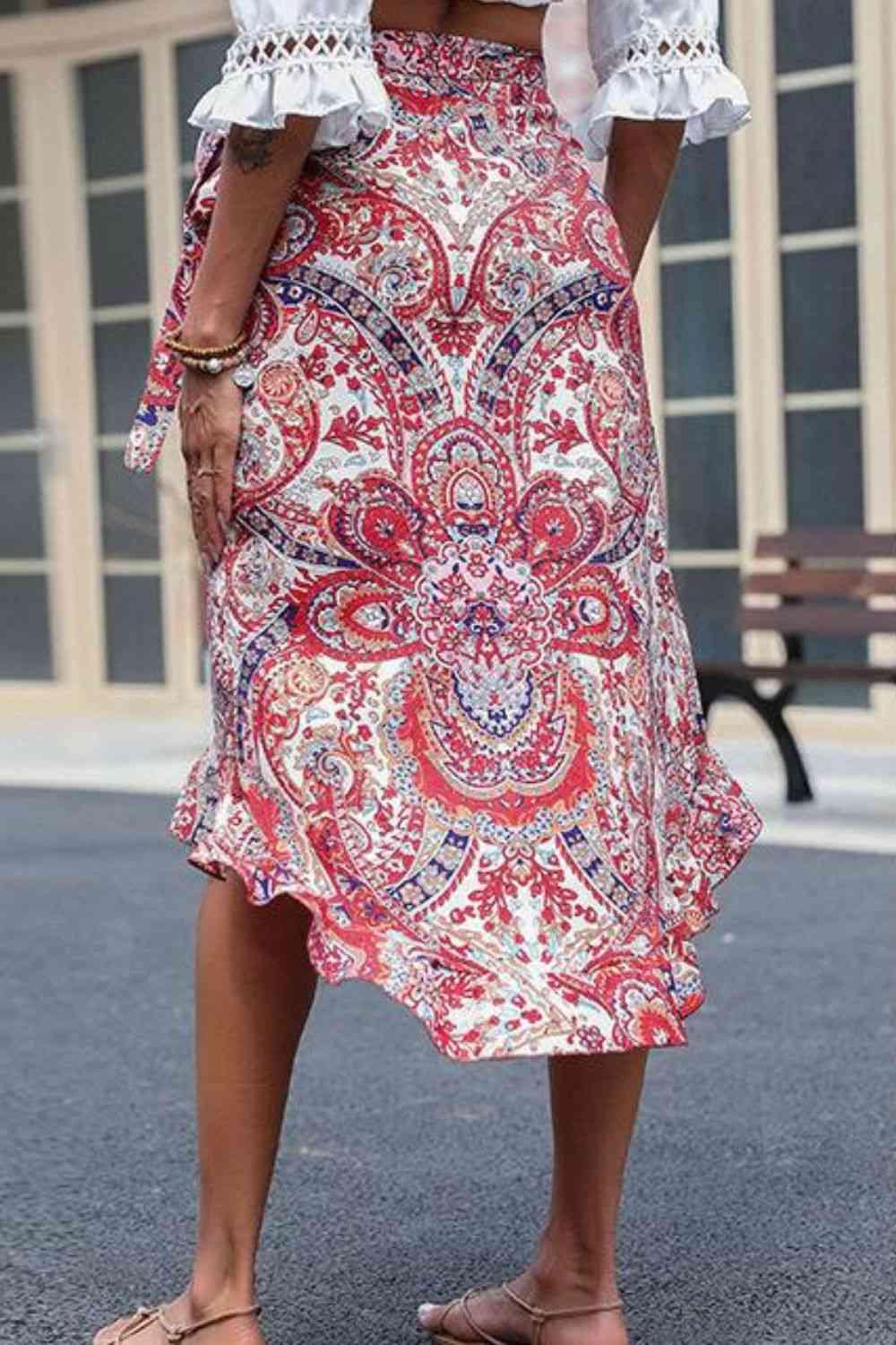 Printed Asymmetrical Wrap Skirt - Skirt