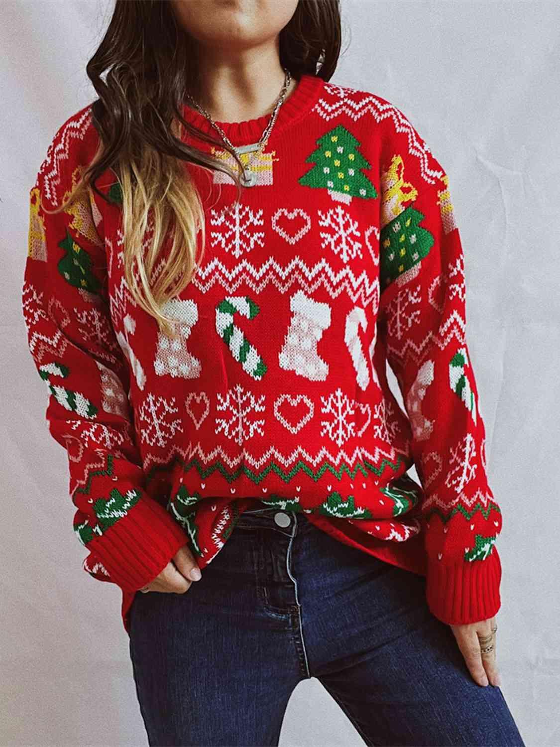 Christmas Drop Shoulder Fair Isle Sweater - Sweater