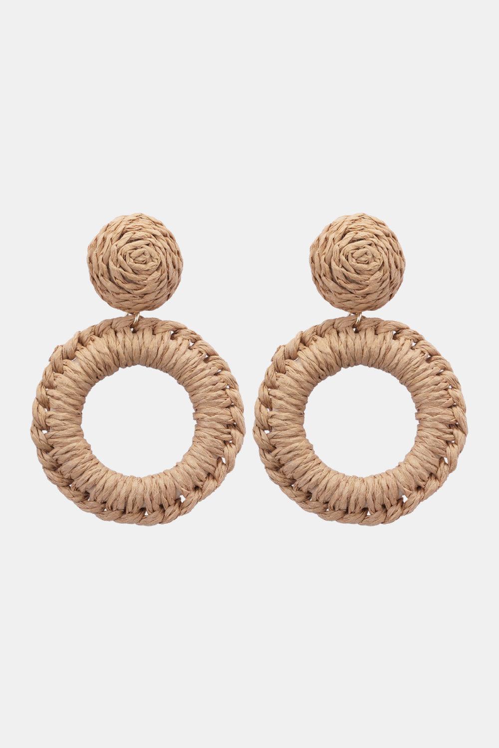 Round Shape Raffia Grass Dangle Earrings - Earring