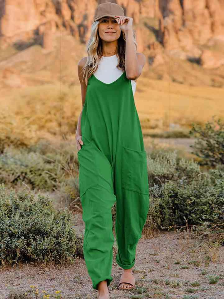 Double Take Sleeveless V-Neck Pocketed Jumpsuit - Jumpsuit