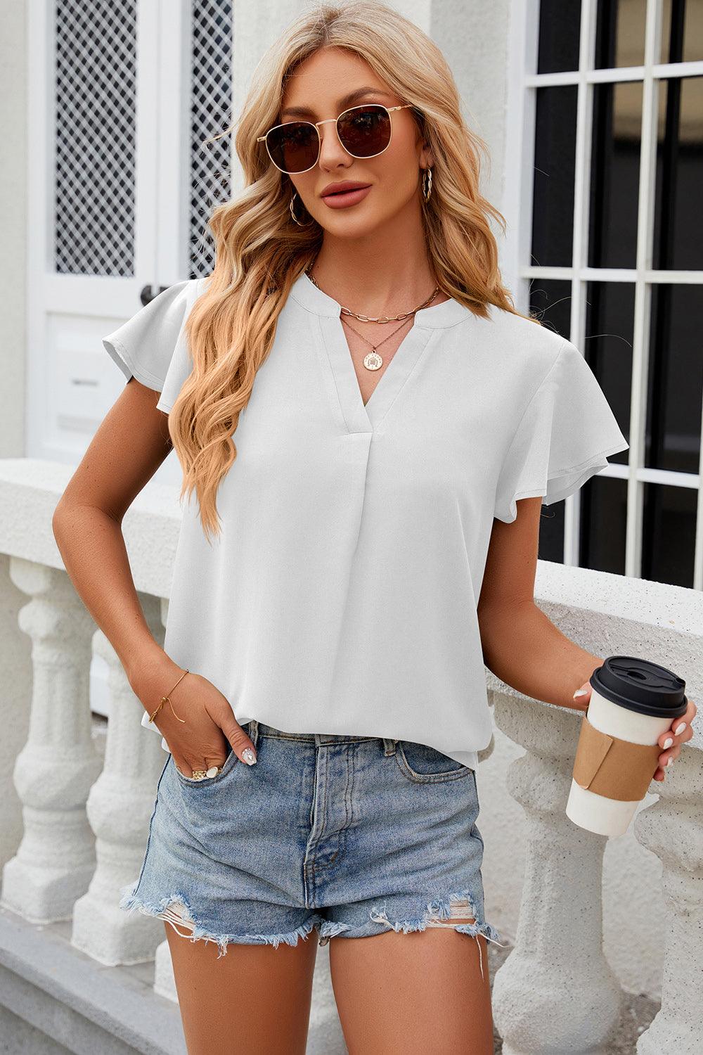 Notched Cap Sleeve Top - Top