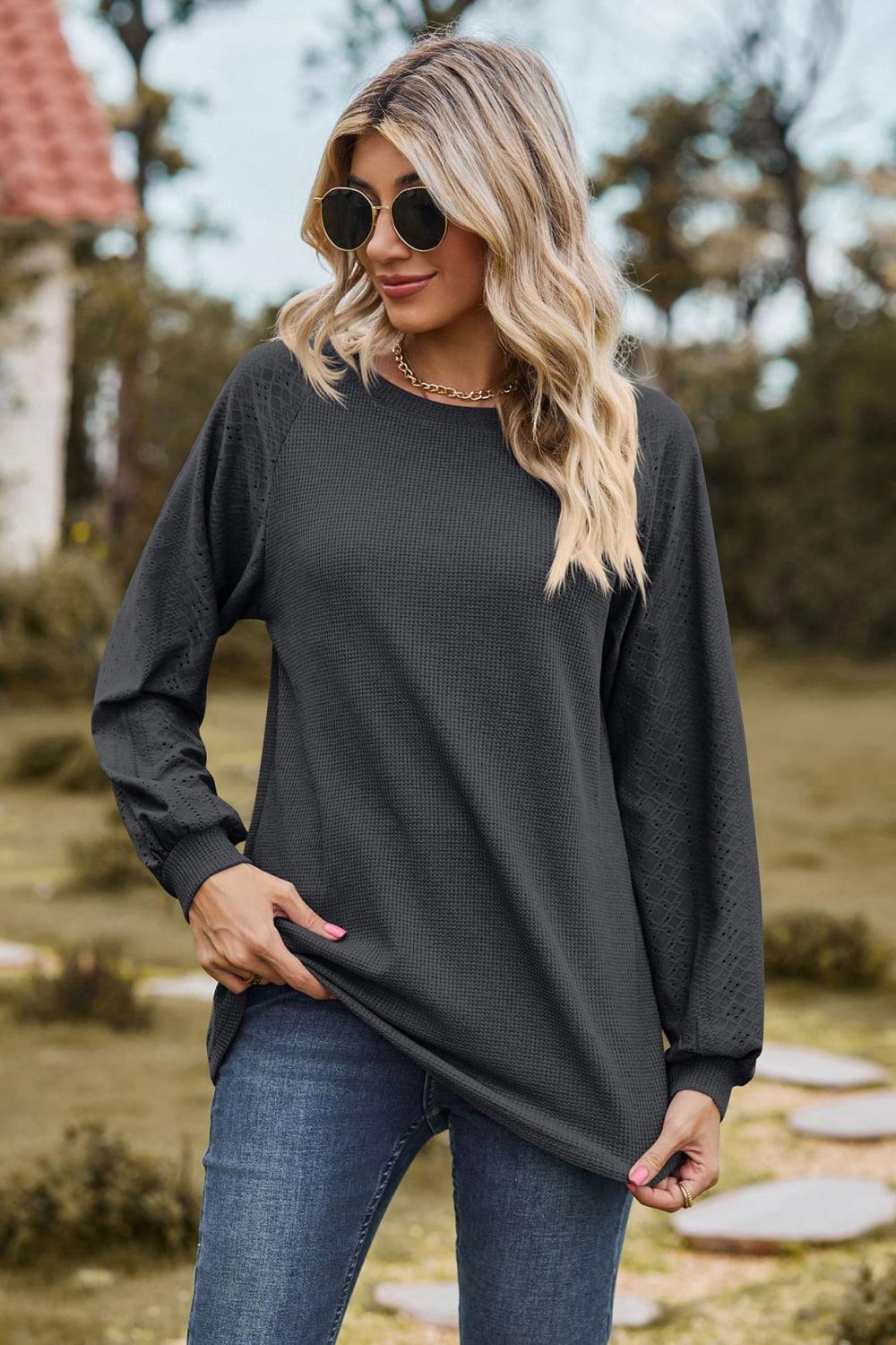 Round Neck Raglan Sleeve Top - Top