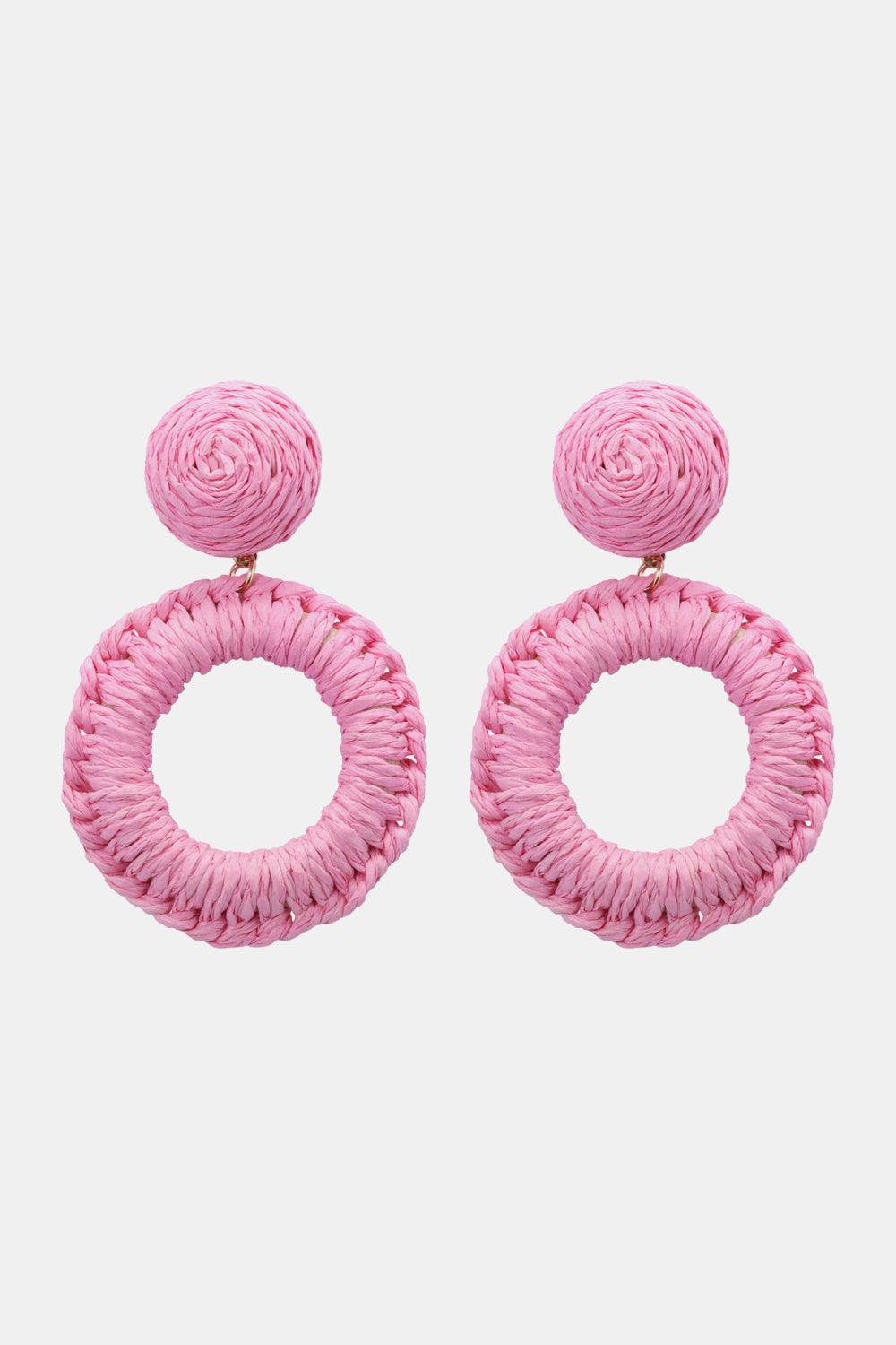 Round Shape Raffia Grass Dangle Earrings - Earring