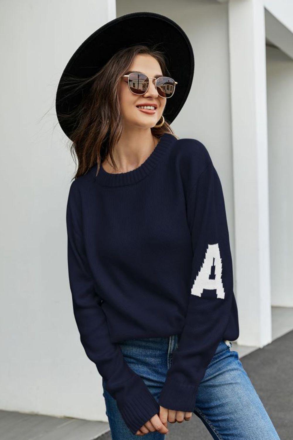 Round Neck Dropped Shoulder Sweater - Sweater