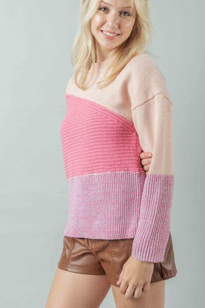 VERY J Color Block Mock Neck Sweater - Sweater