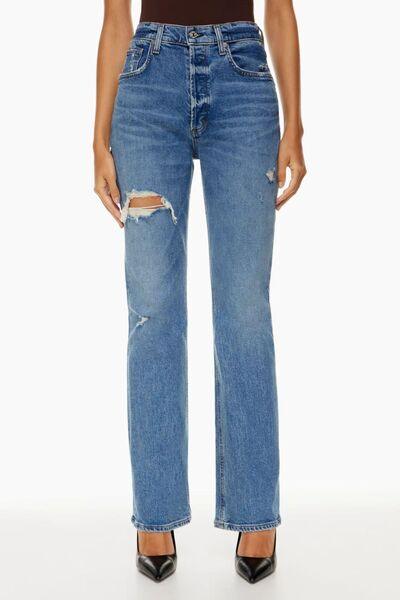 Distressed High Rise Straight Legs Jeans - Jeans