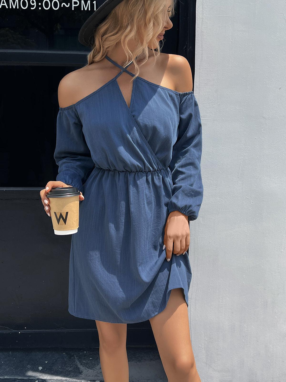 Cold-Shoulder Crisscross Long Sleeves Mini Dress - Dresses