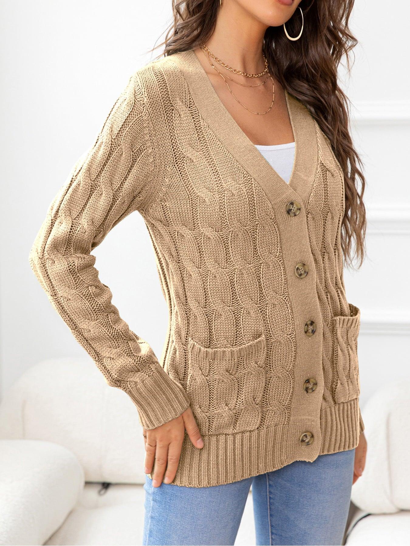 Button Down Cable-Knit Cardigan - Cardigan