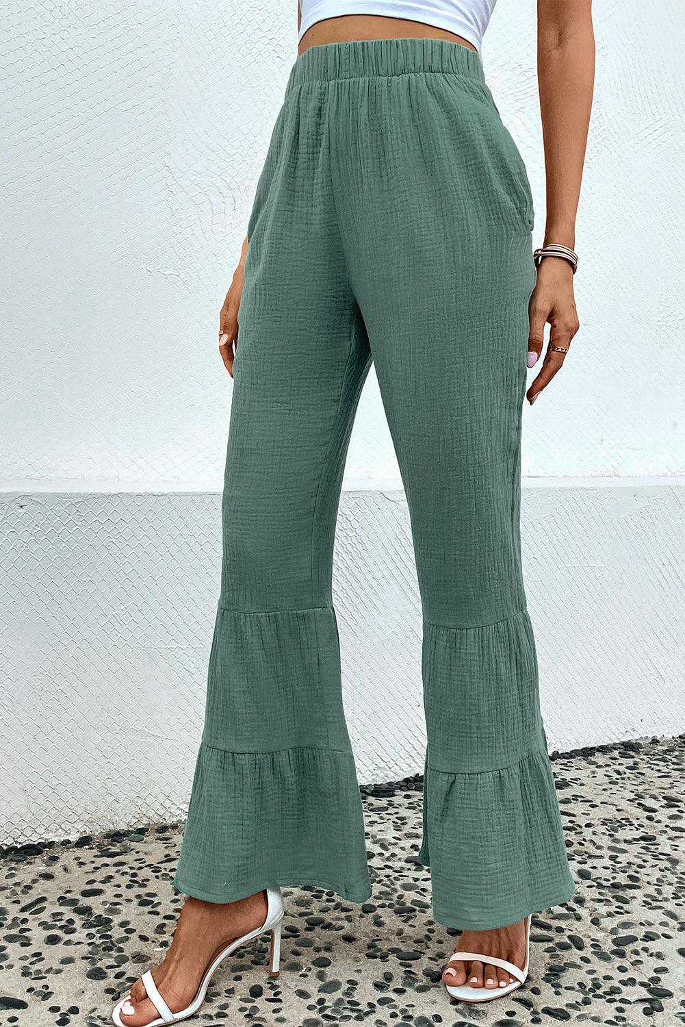 High Rise Long Flare Pants with Pocket - Pants