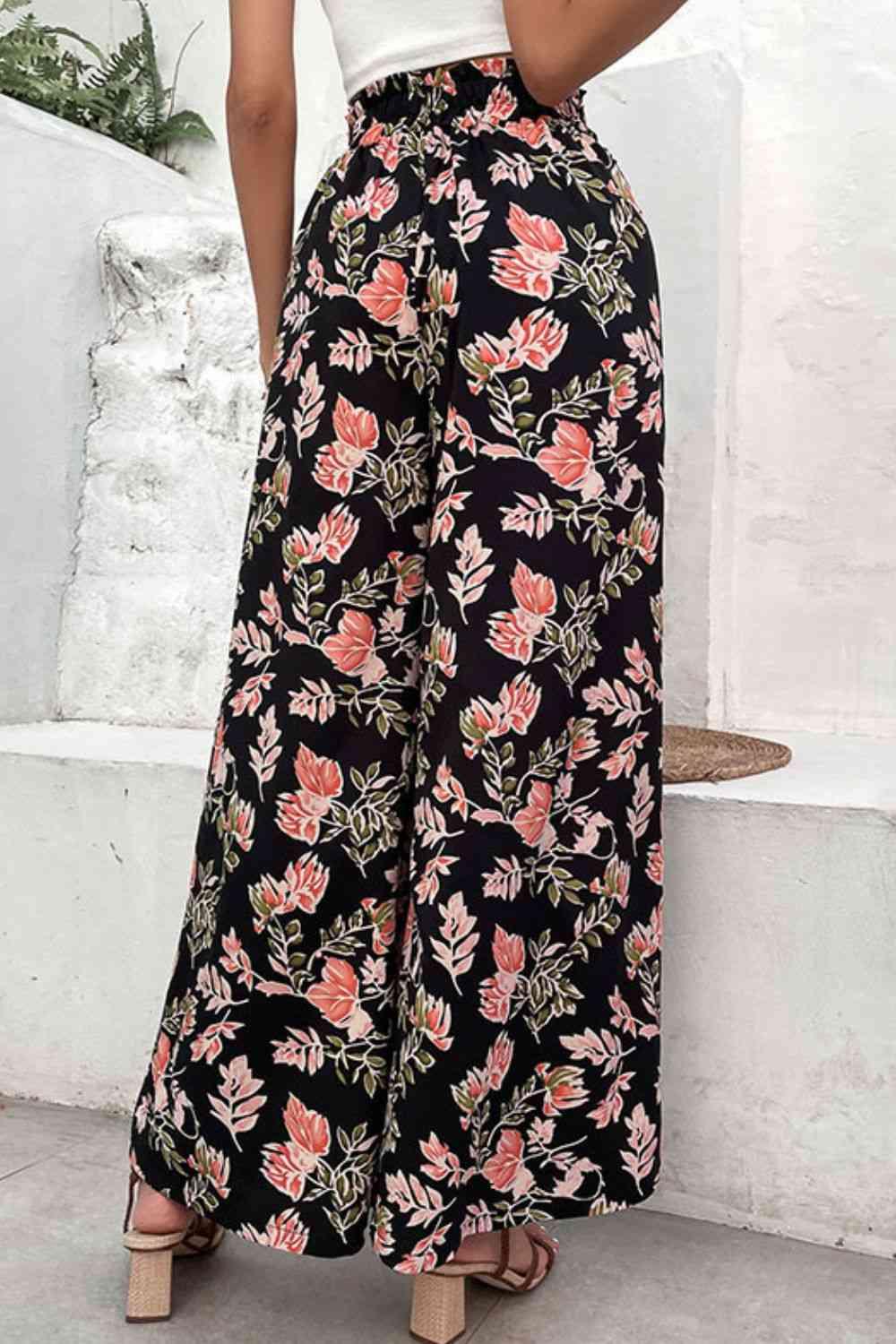 Floral Pull-On Wide Leg Pants - Pant