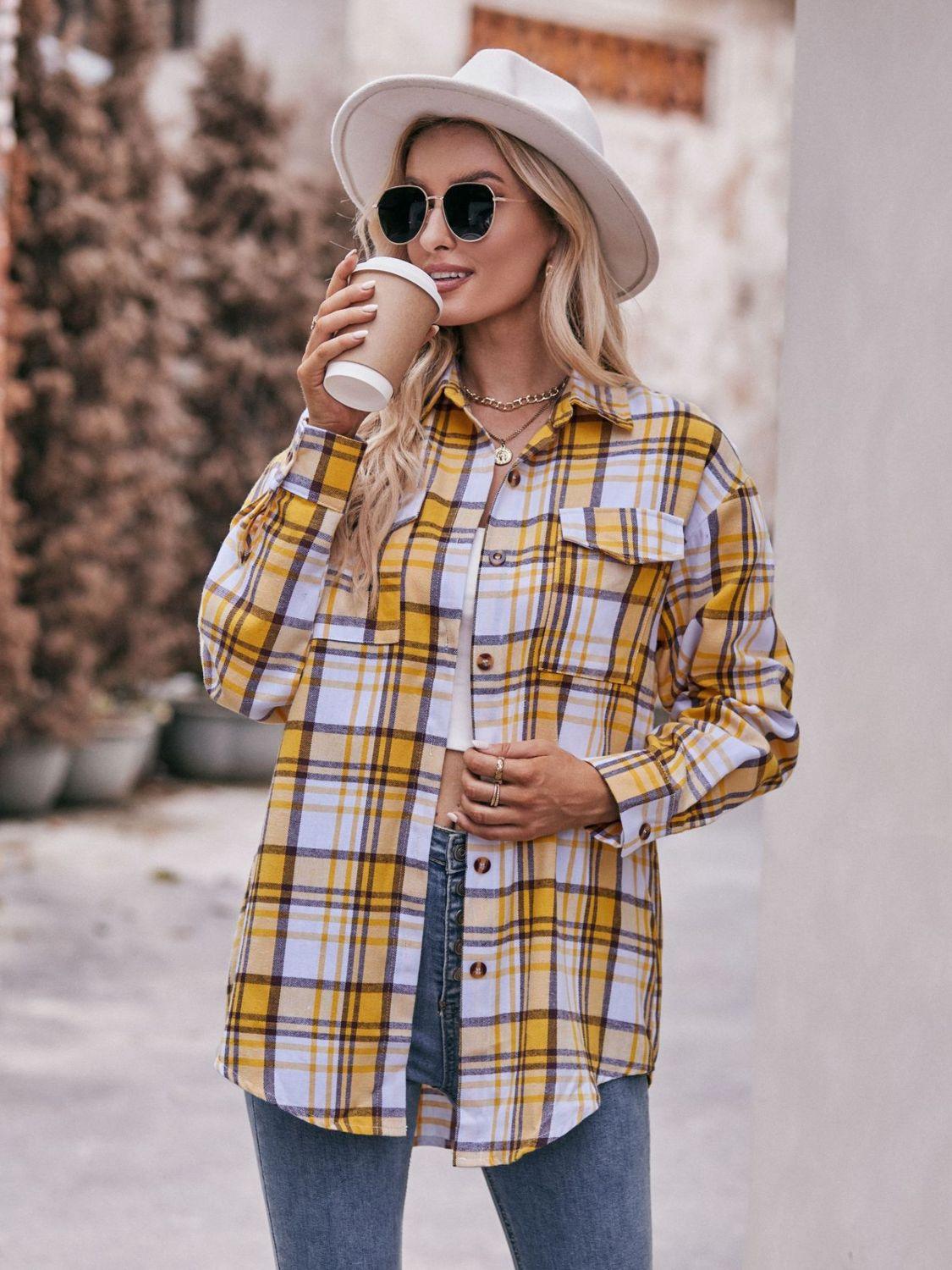 Plaid Dropped Shoulder Longline Oversized Shirt - Shirt