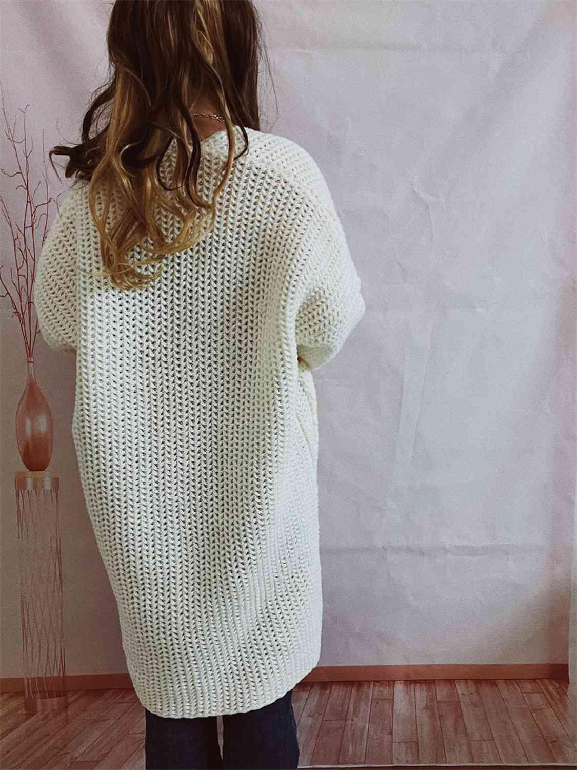 Open Front Long Sleeve Cardigan with Pockets - Cardigan