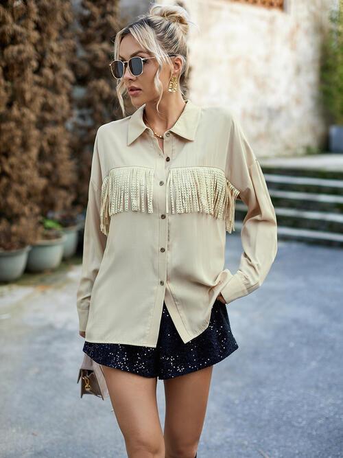 Buttoned Tassel Collared Neck Shirt - Shirt