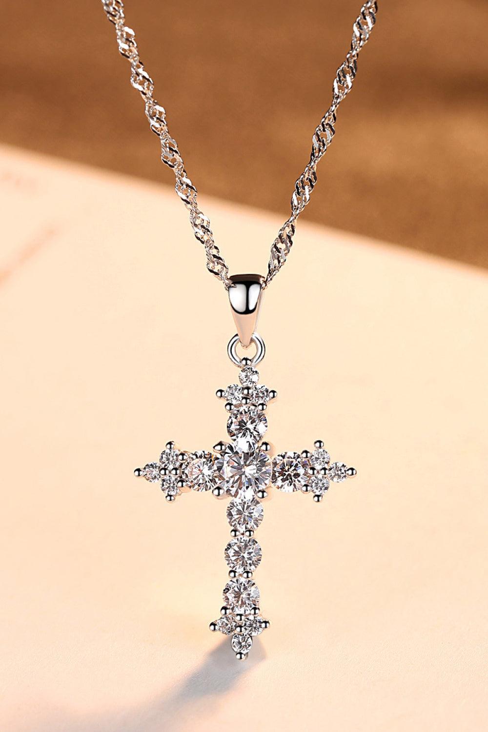 Zircon Cross Pendant 925 Sterling Silver Necklace - Necklace