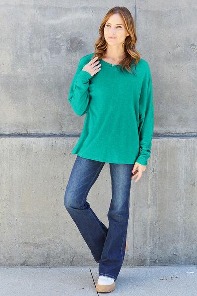 Double Take Round Neck Long Sleeve Top - Top