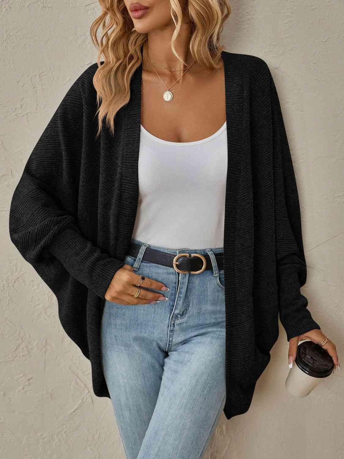 Open Front Dropped Shoulder Cardigan - Cardigan