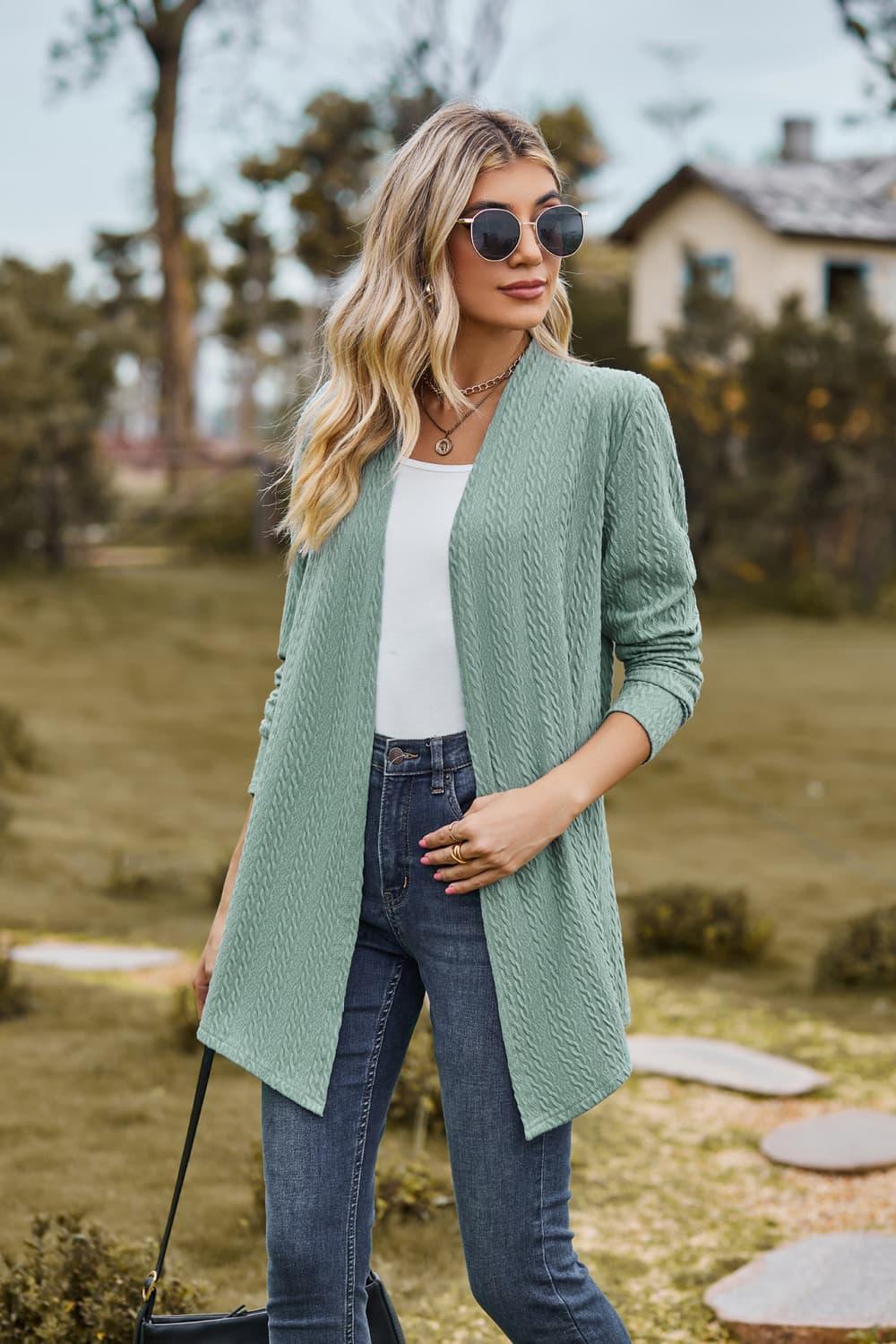 Open Front Long Sleeve Cardigan - Cardigan