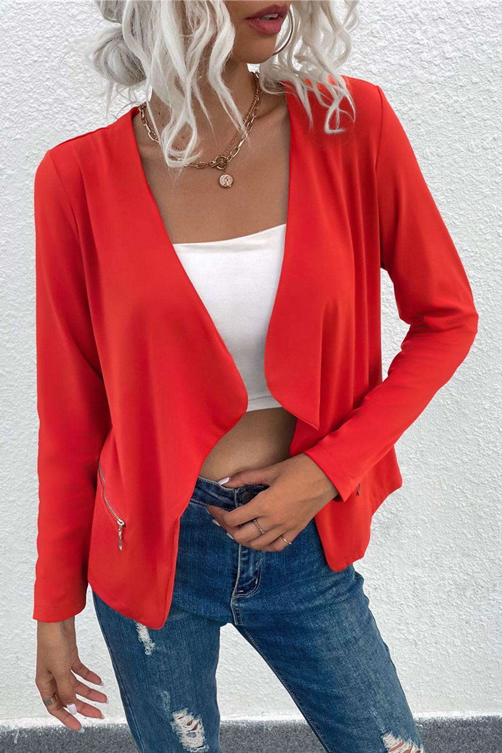 Open Front Zipper Pocket Cardigan - Cardigan