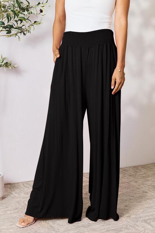 Double Take Smocked Waistband Wide Leg Pants - Pant