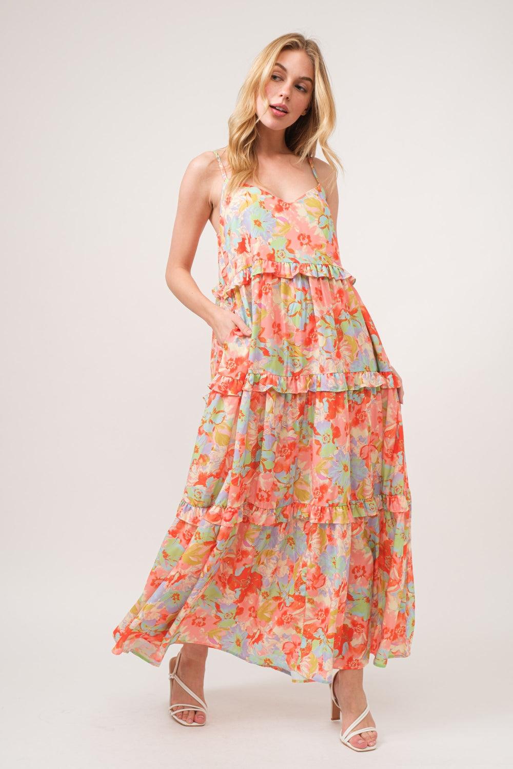 And The Why Floral Ruffled Tiered Maxi Cami Dress - Dresses