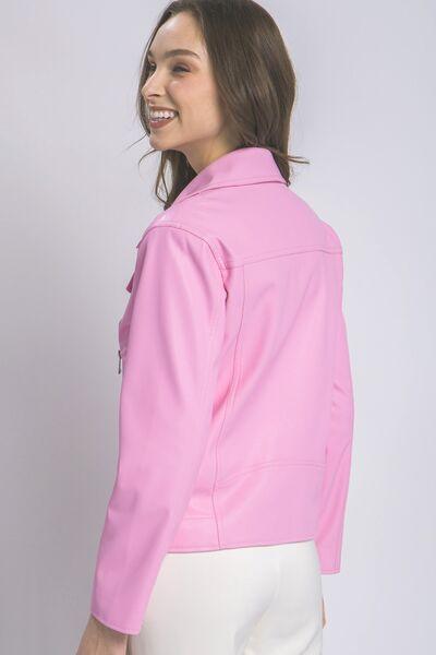 LOVE TREE Collared Neck Zip Up Moto Jacket - Jacket