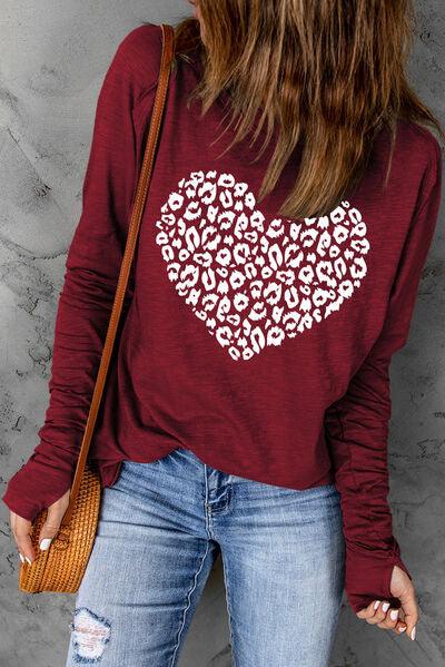 Heart Graphic Round Neck Long Sleeve T-Shirt - T-Shirt