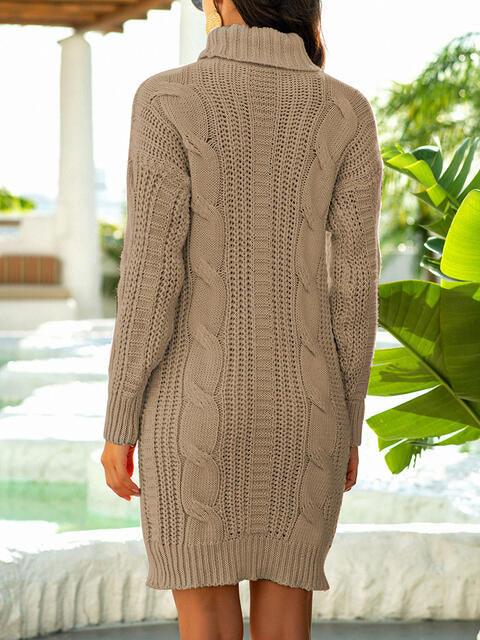 Cable-knit Turtleneck Sweater Dress - Dresses