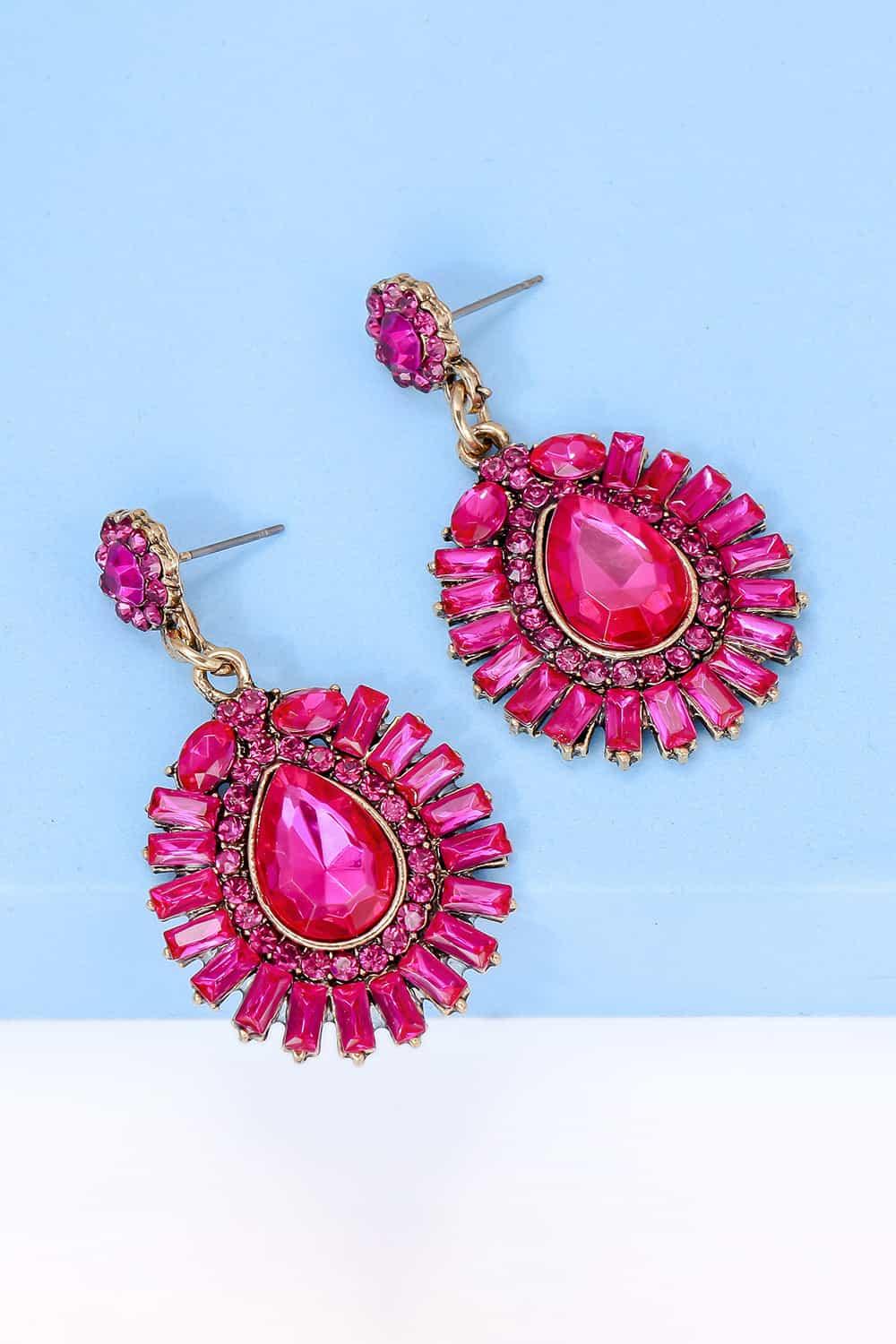 Teardrop Shape Glass Stone Dangle Earrings - Earring