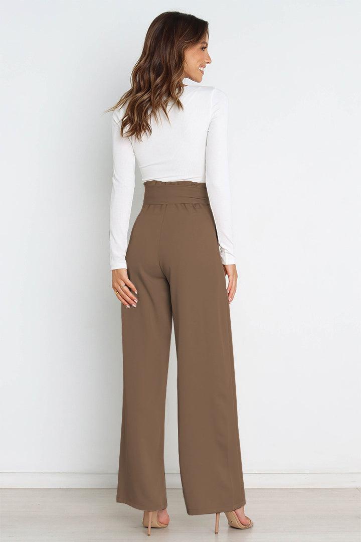 Tie Front Paperbag Wide Leg Pants - Pant