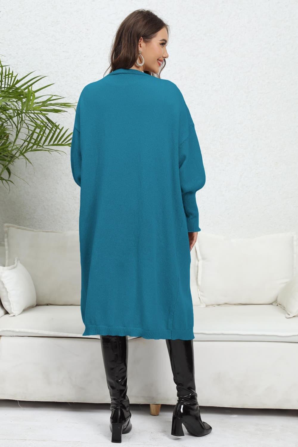 Open Front Longline Cardigan With Pockets - Cardigan