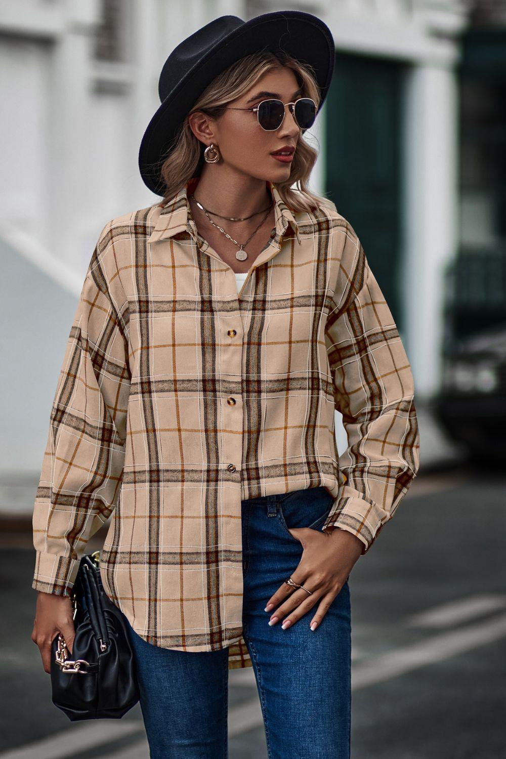 Plaid Collared Long Sleeve Shirt - Shirt